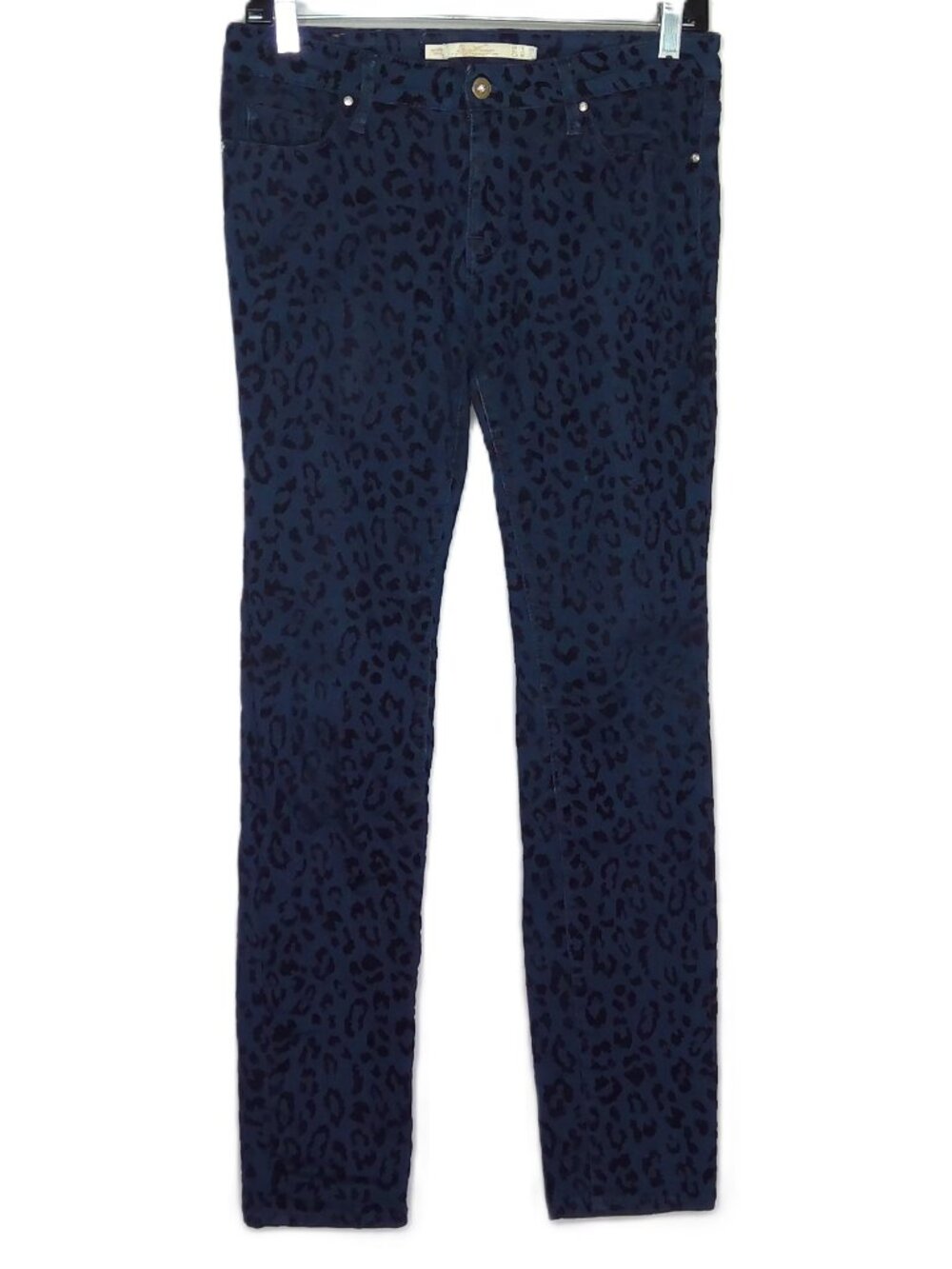 Zara Woman Leopard Print Jeans Blue & Black Premium Denimwear Collection Sz 6 ??